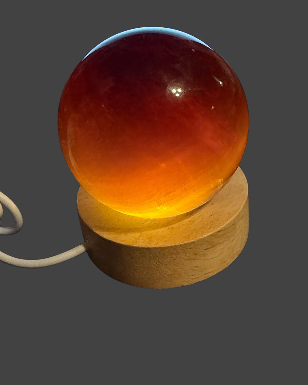 Yellow and Purple Fluorite Sphere - 61mm & Illuminated Stand - White Light