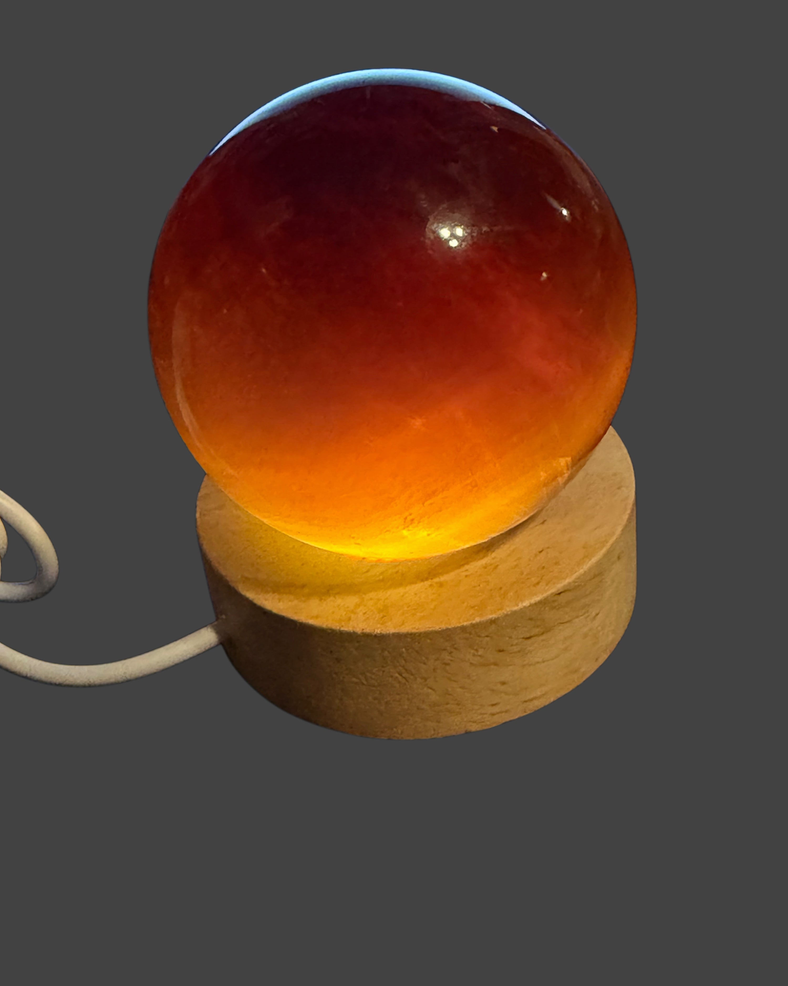 Yellow and Purple Fluorite Sphere - 61mm & Illuminated Stand - White Light