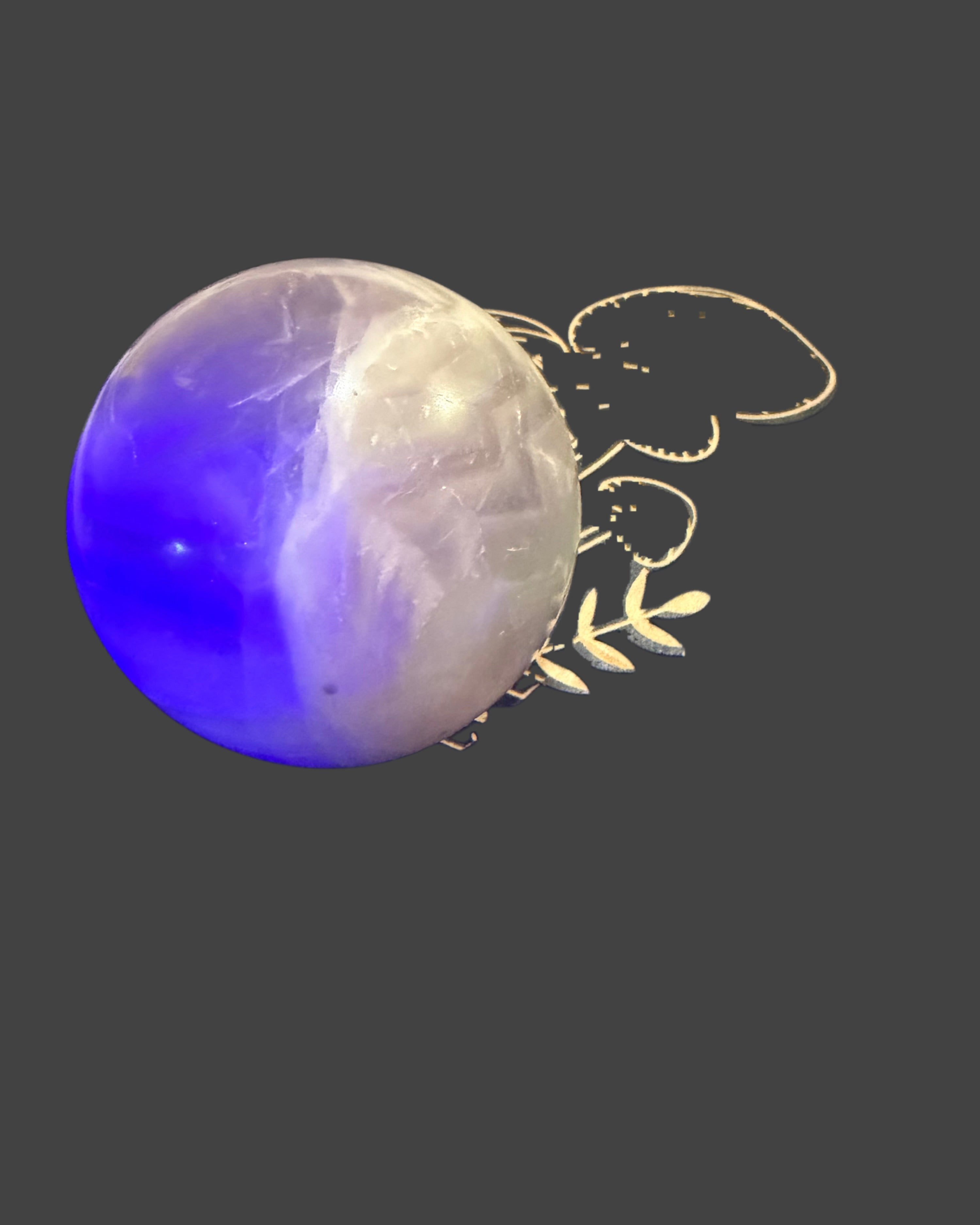 Rainbow Fluorite Sphere on Wooden Mushroom Stand