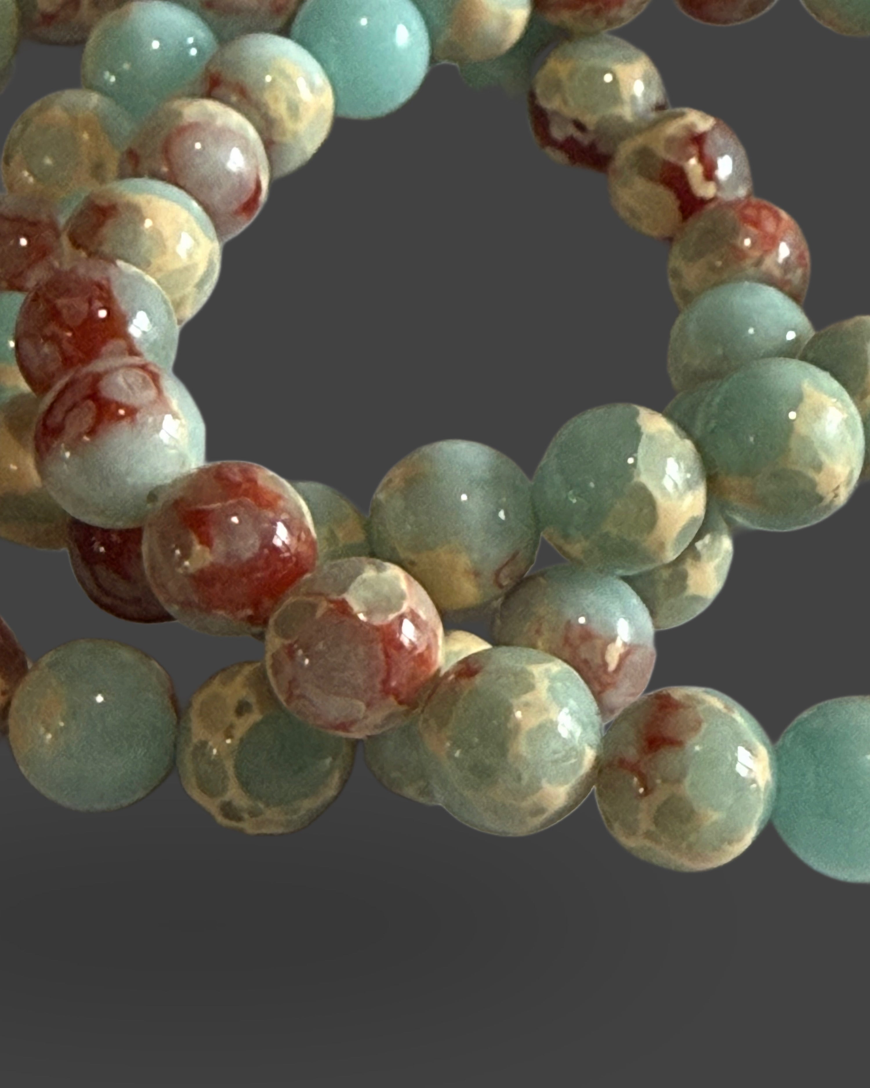 Snakeskin Jasper Bracelet - Stretchable 8mm Beads,7.5"L