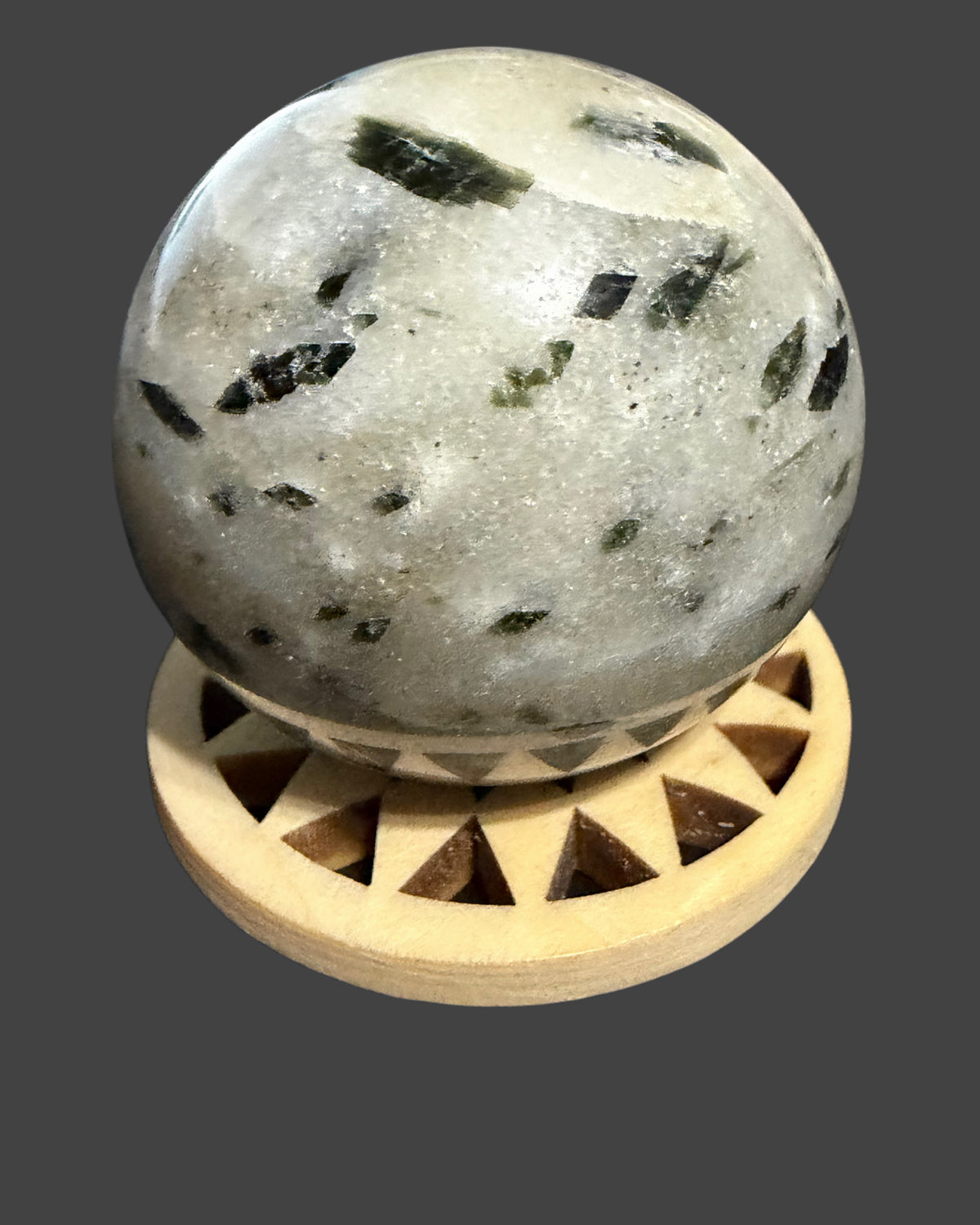 Green Tourmaline in Quartz Sphere - 47 mm.