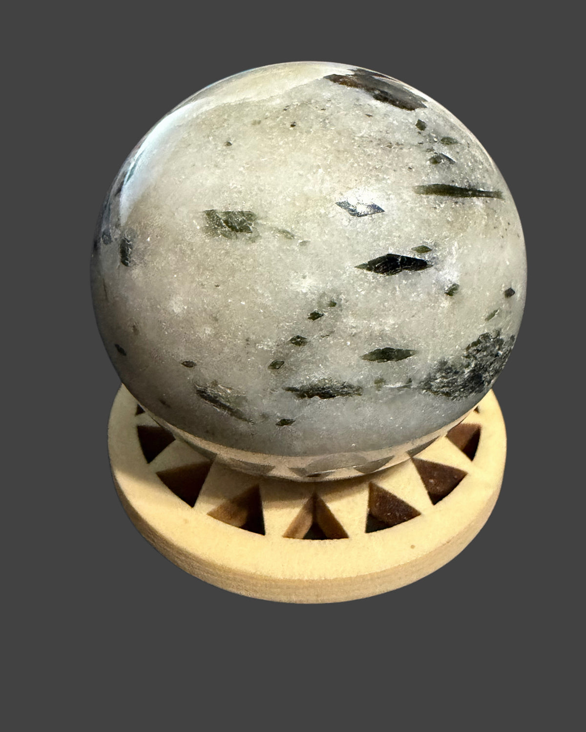 Green Tourmaline in Quartz Sphere - 47 mm.