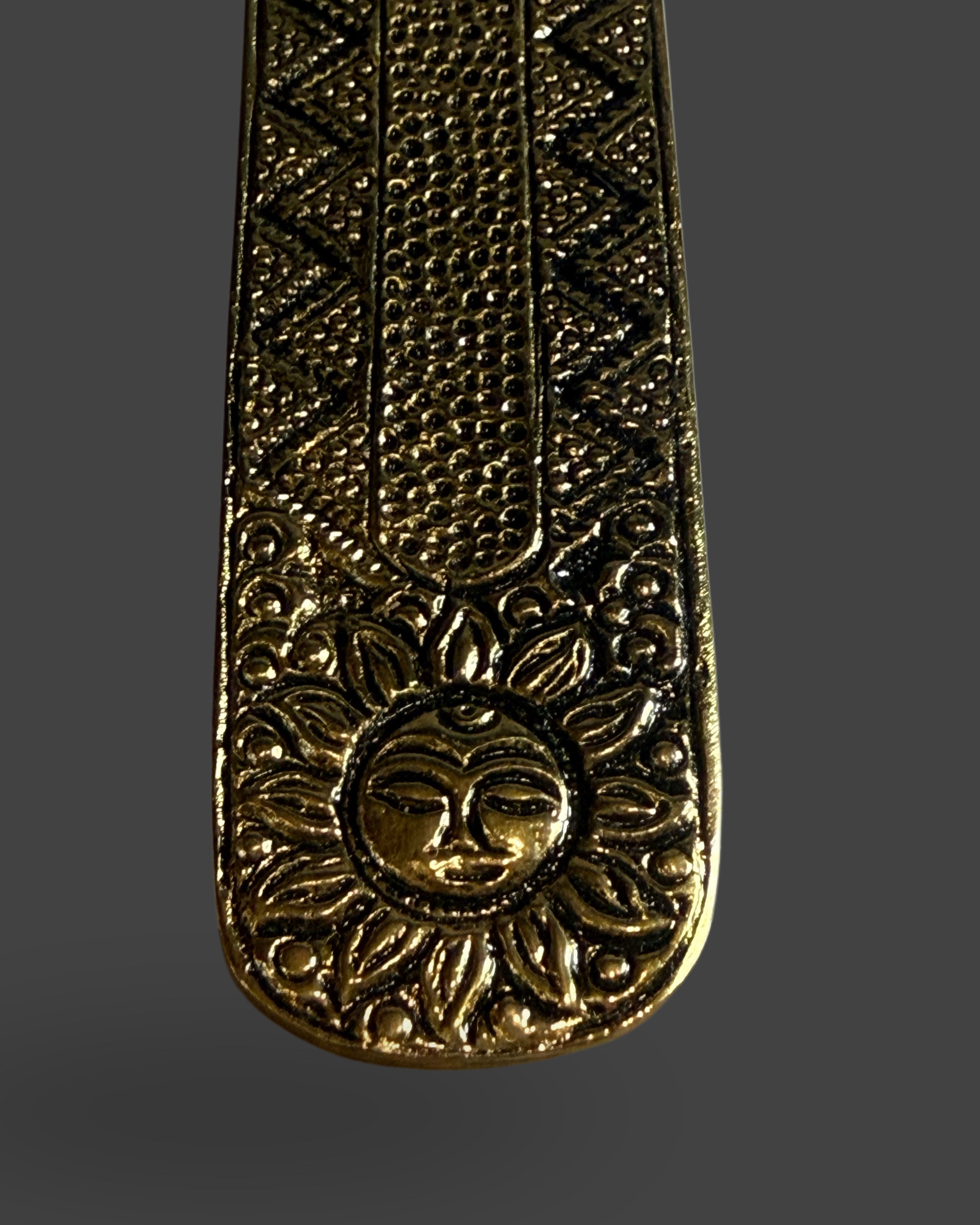Gold-Tone Metal Incense Holder - Sun Design