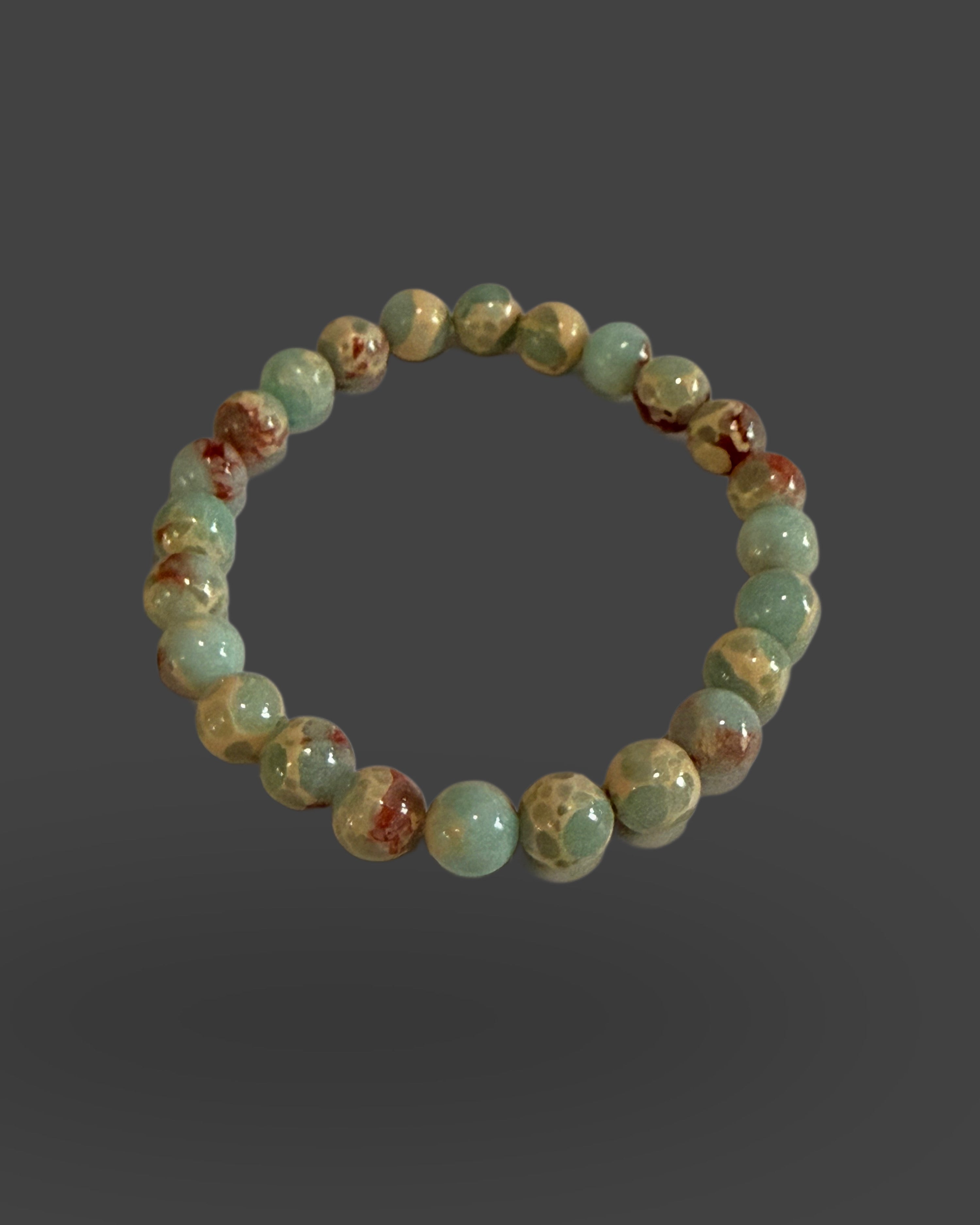 Snakeskin Jasper Bracelet - Stretchable 8mm Beads,7.5"L