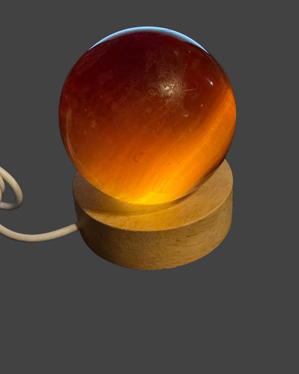 Yellow and Purple Fluorite Sphere - 61mm & Illuminated Stand - White Light