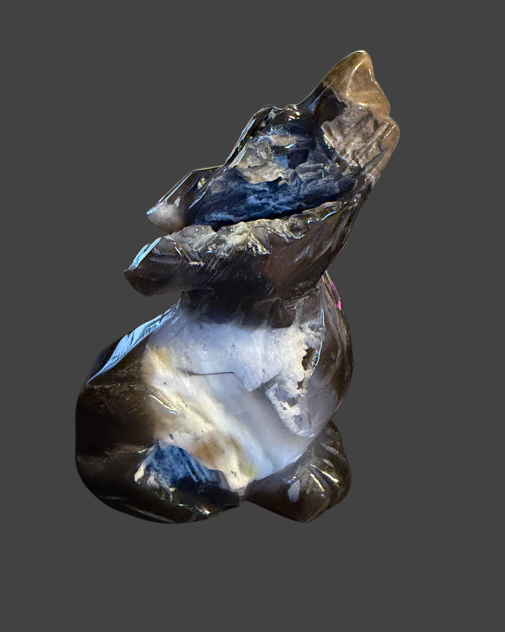 Volcano Agate Wolf Carving - Strength & Transformation