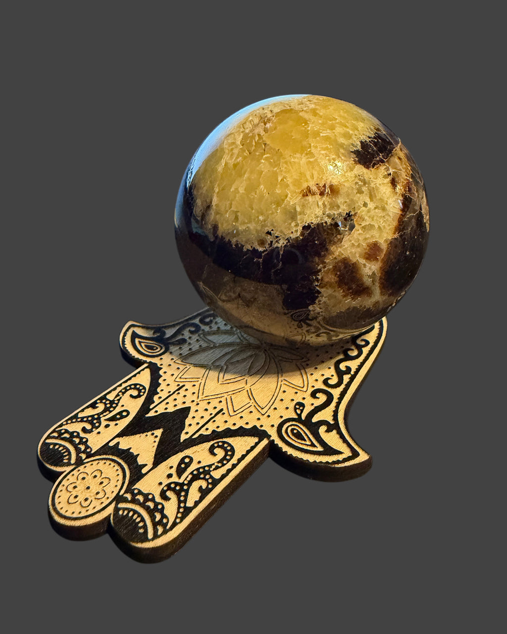 Septarian Sphere on Wood Stand - 59 mm