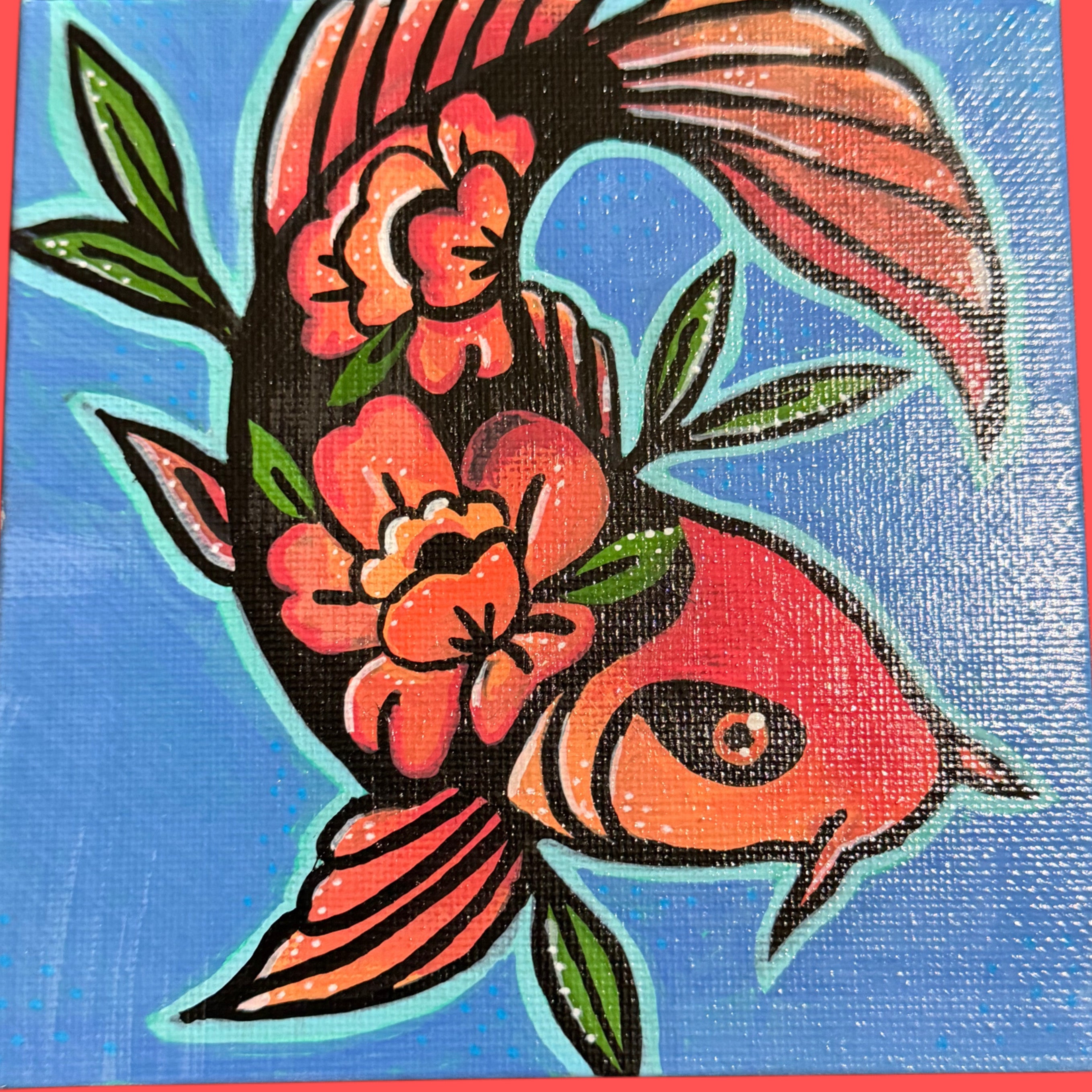 Original Koi Painting - 5 x 5 Canvas