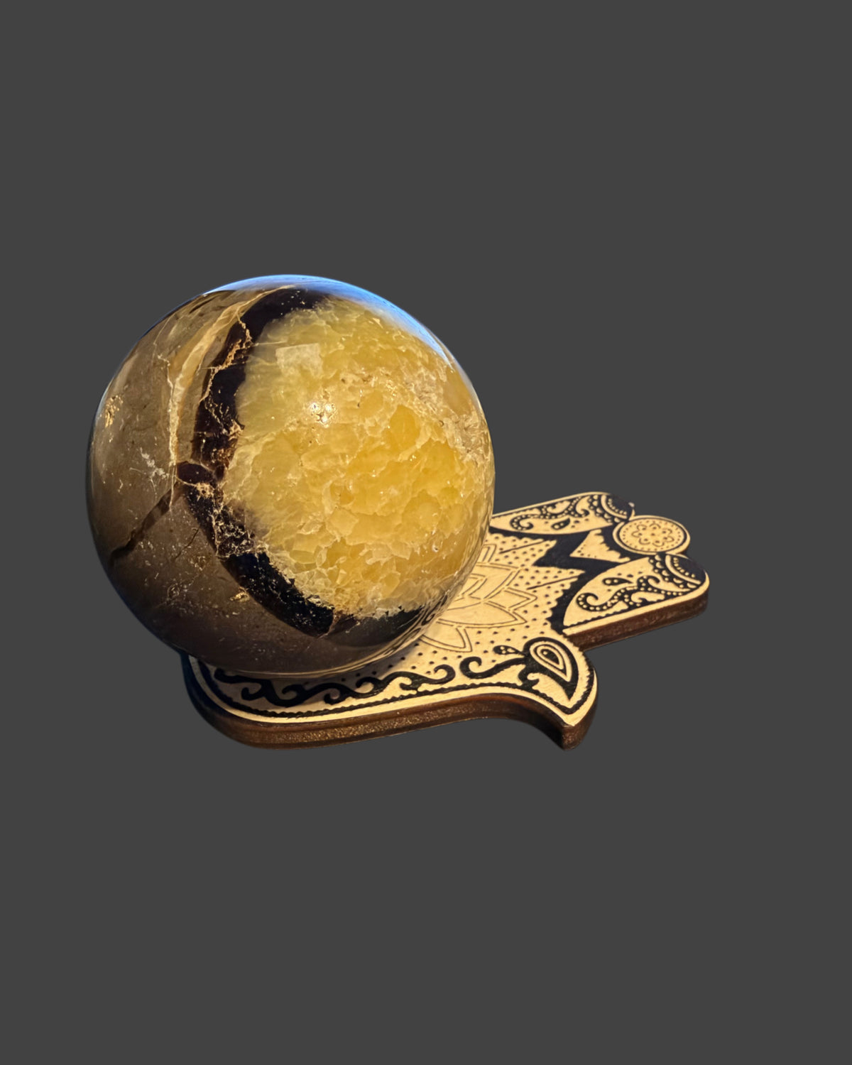 Septarian Sphere on Wood Stand - 59 mm