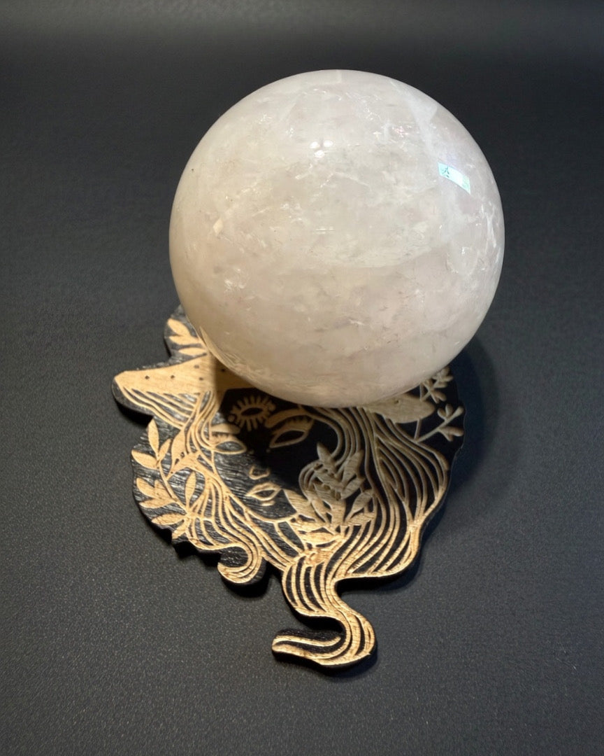 Rose Quartz Sphere with Wooden Stand - 54.7 mm