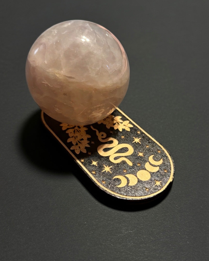 Fluorite sphere on wooden stand - 59.5 mm