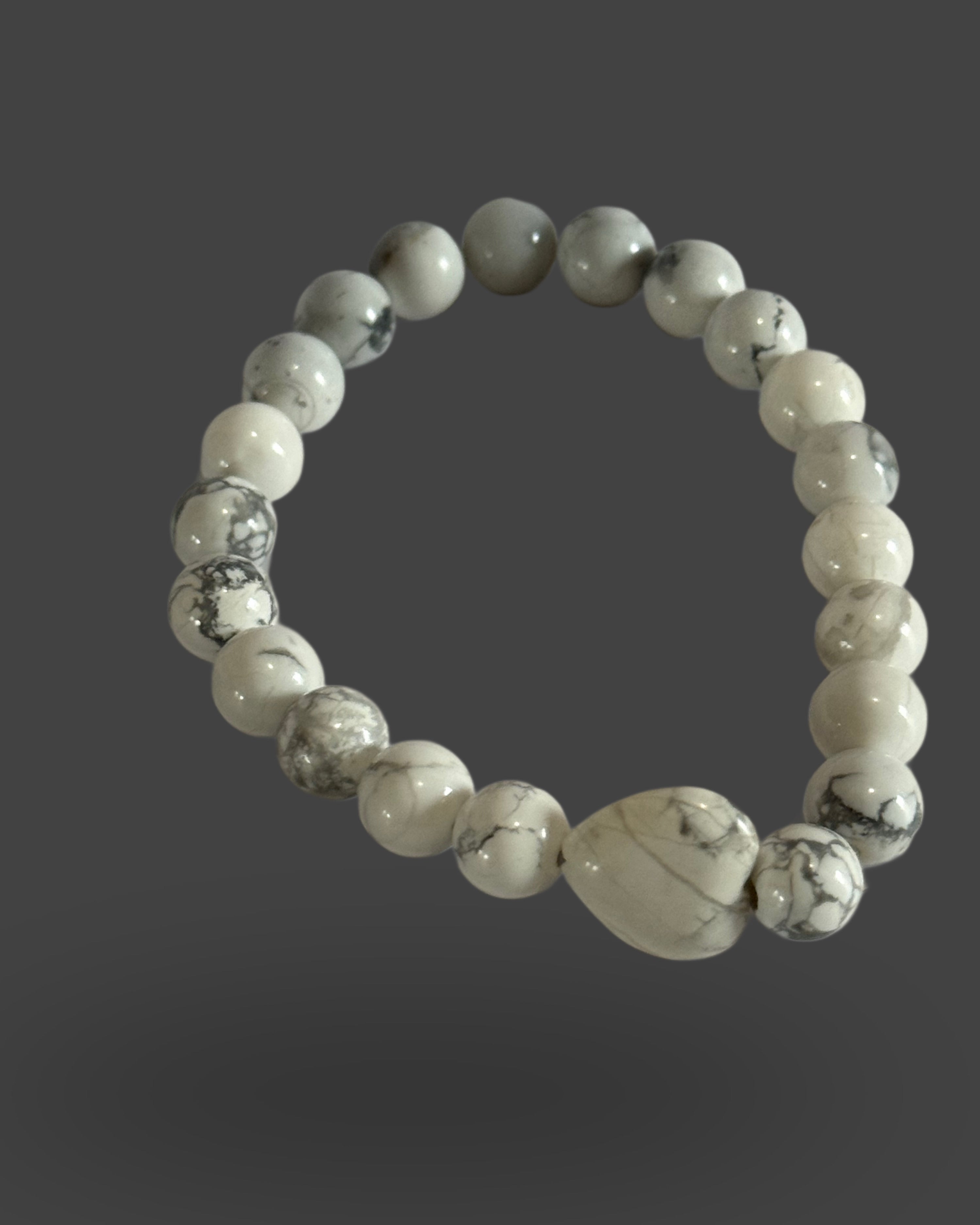 Howlite 8mm Beaded Stretch Bracelet with Heart Charm
