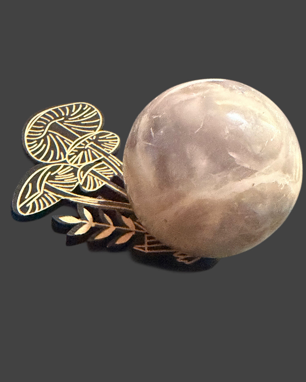 Rainbow Fluorite Sphere on Wooden Mushroom Stand