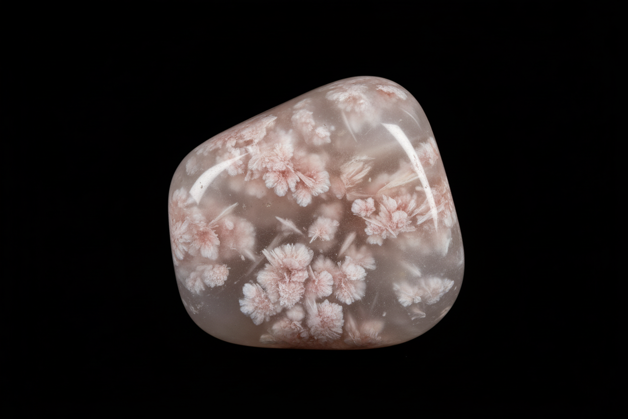 Flower agate crystal on black background - soft lighting
