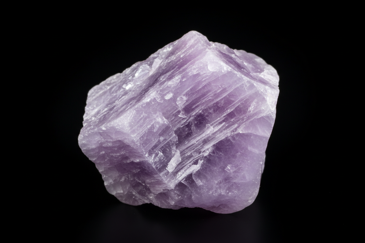Lepidolite crystal on black background