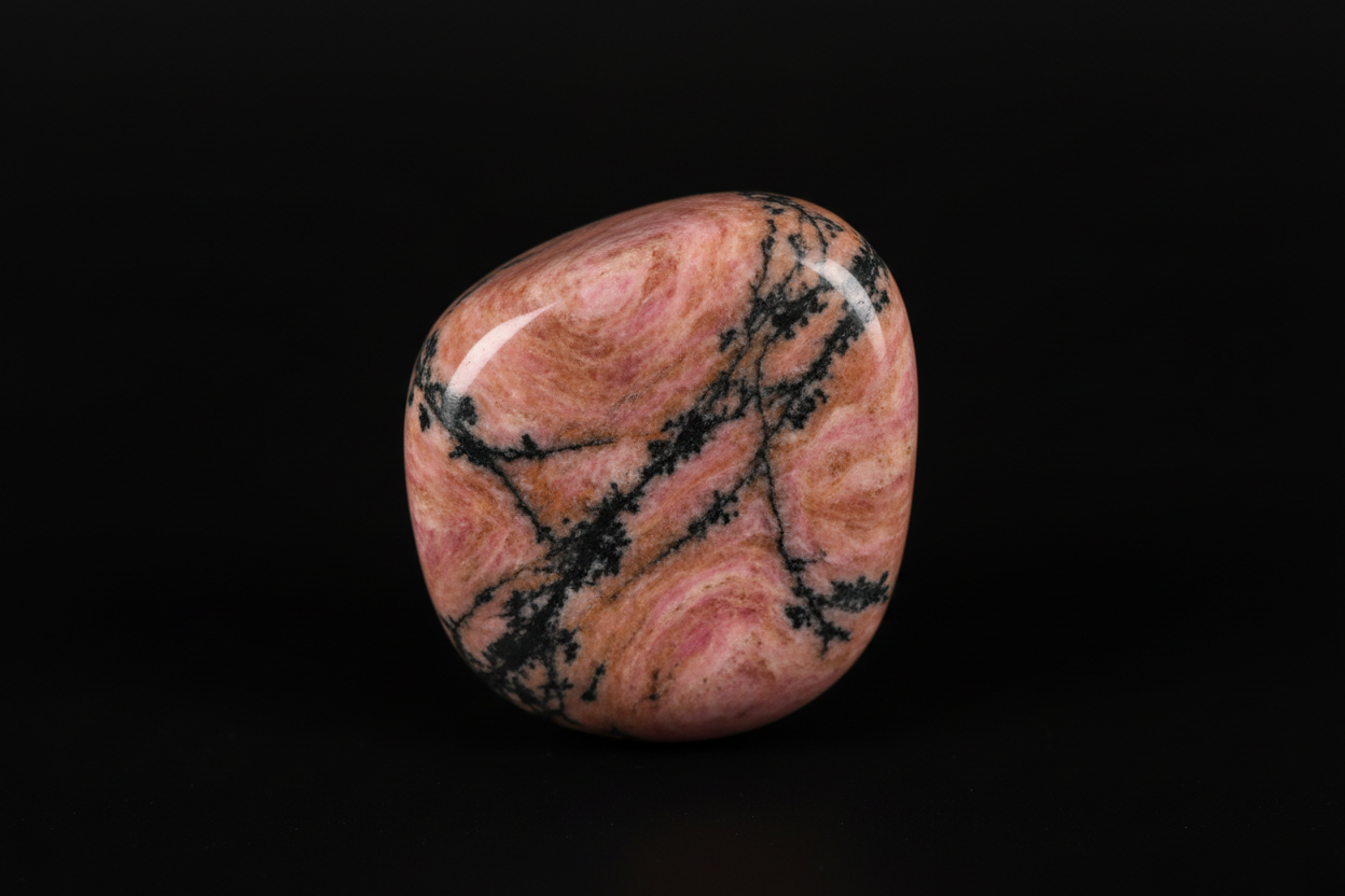 Rhodonite crystal on black background