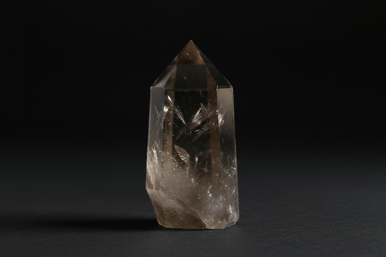 Smoky quartz crystal on black background